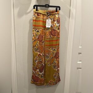 Yellow and Blue Scarf Print Pants